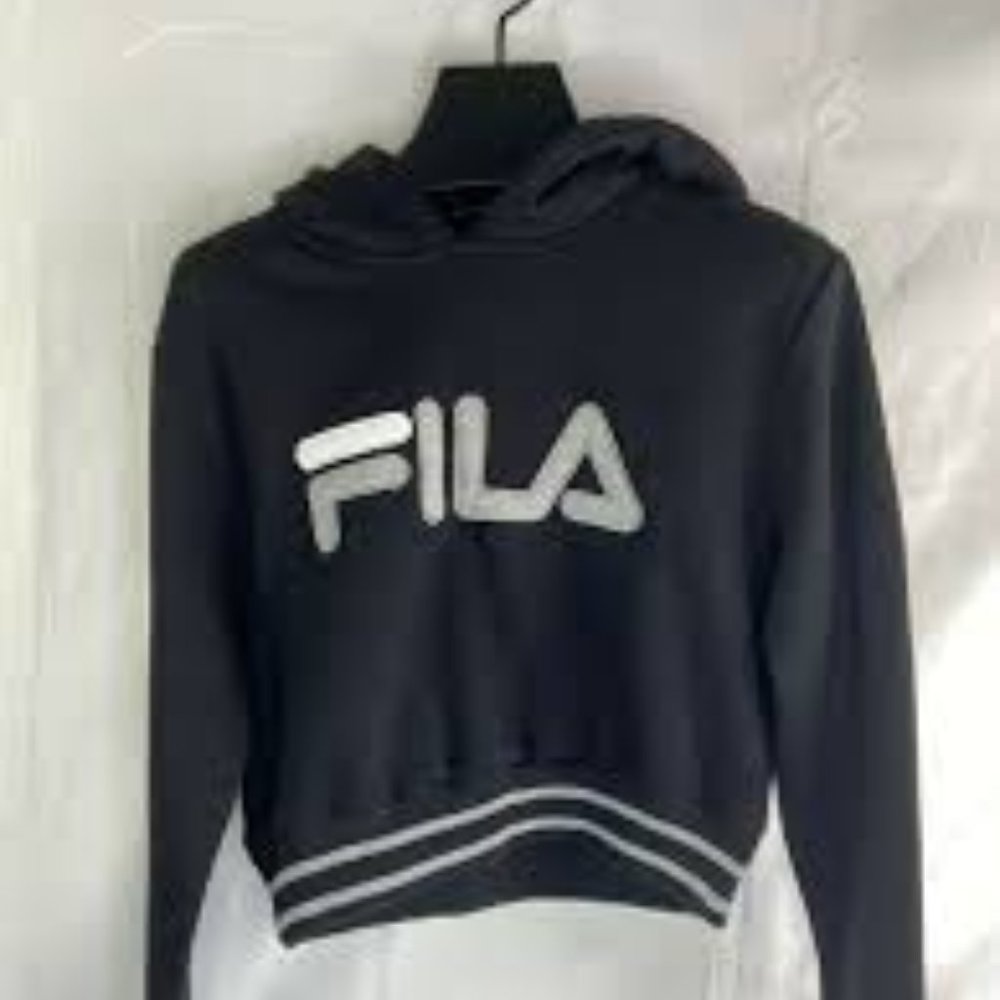 Black fila crop hoodie EUC